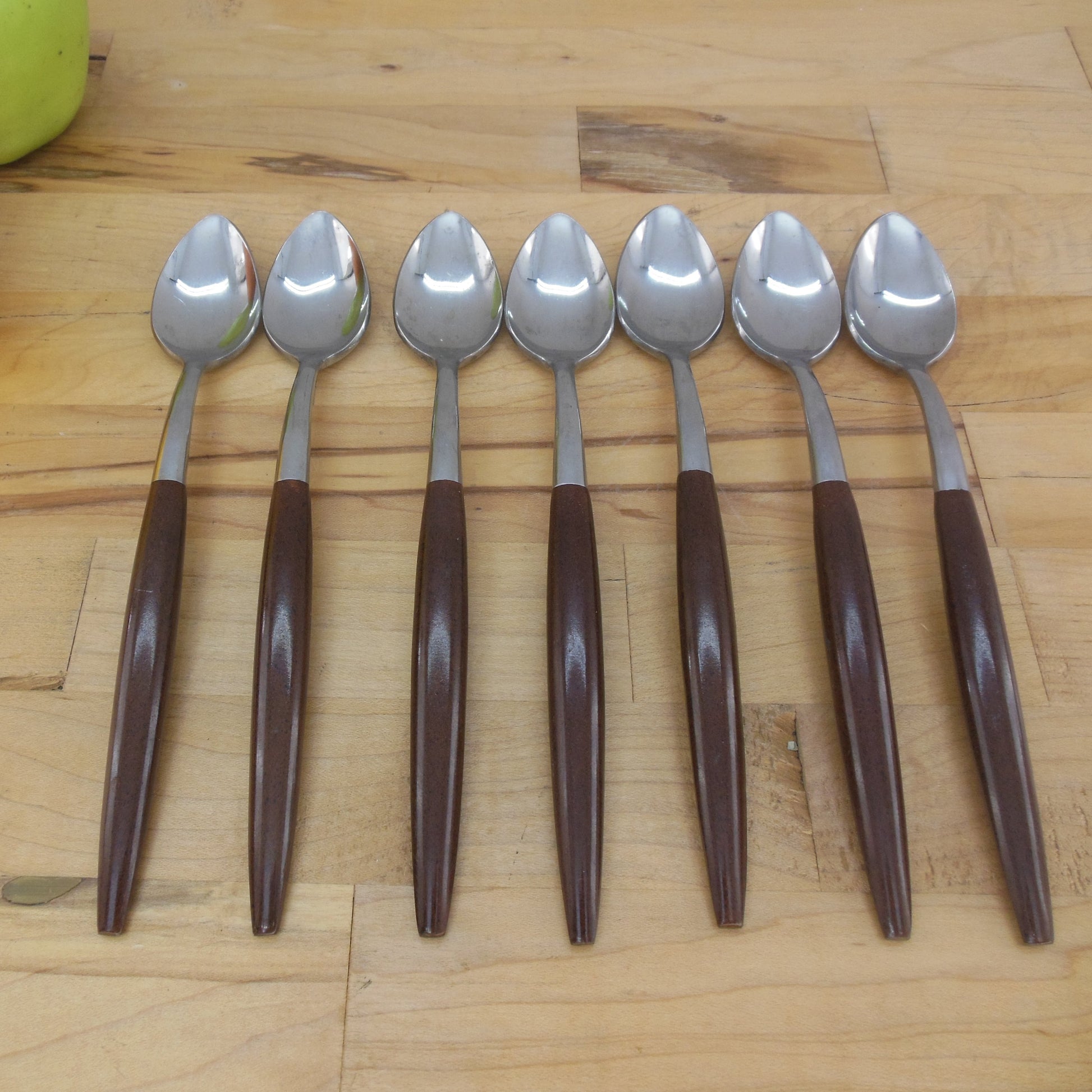 American Tempo Japan Stainless Flatware Brown Handle 7 Iced Tea Spoons