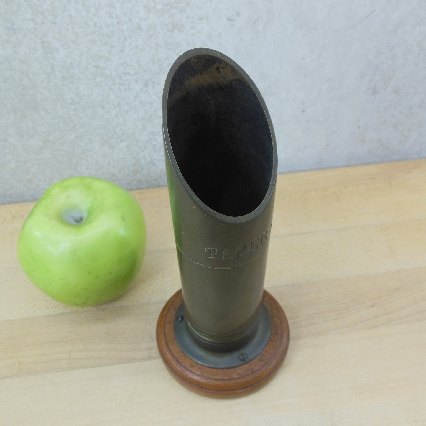 Tapers Candles Vintage Machined Brass Wood Storage Holder Church Alter vintage bias cut