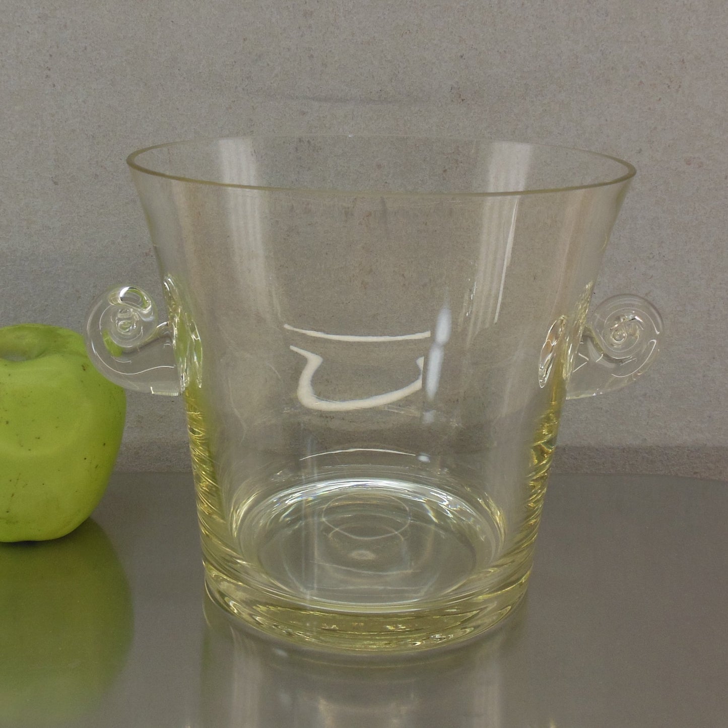 Tiffany Co. 1970's Yellow Tint Glass Ice Bucket Champagne Cooler Scroll Handles