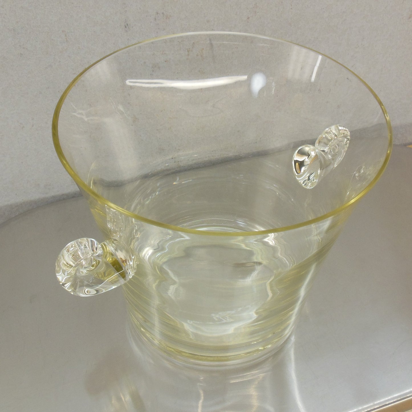 Tiffany Co. 1970's Yellow Tint Glass Ice Bucket Champagne Cooler Scroll Handles Vintage