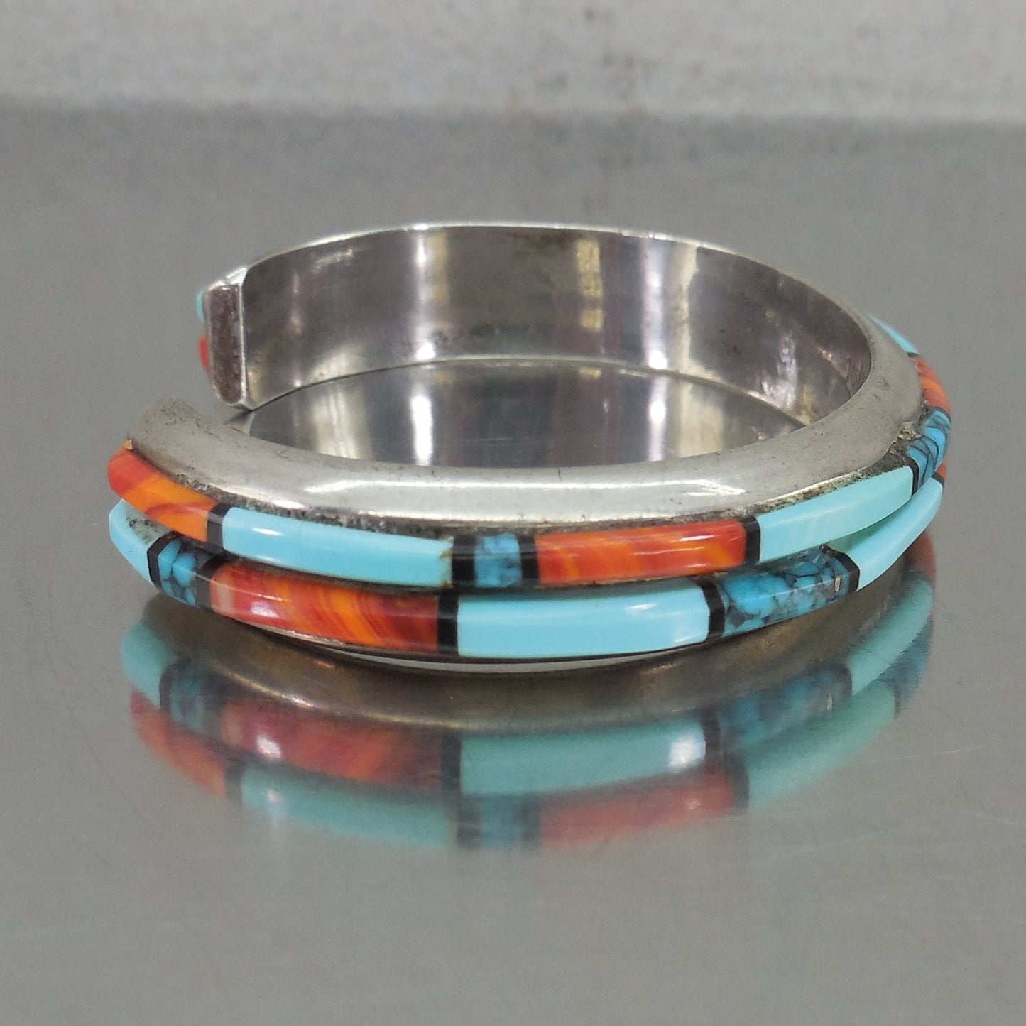 Tom Hawk Navajo Signed Sterling Silver Cuff Bracelet Turquoise Oyster Used