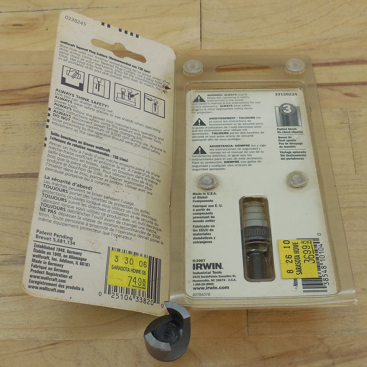 3 Tool Lot Irwin Unibit #4 3/16" - 7/8" Wolfcraft & Stanley 1/2" Tapered Plug Cutter used