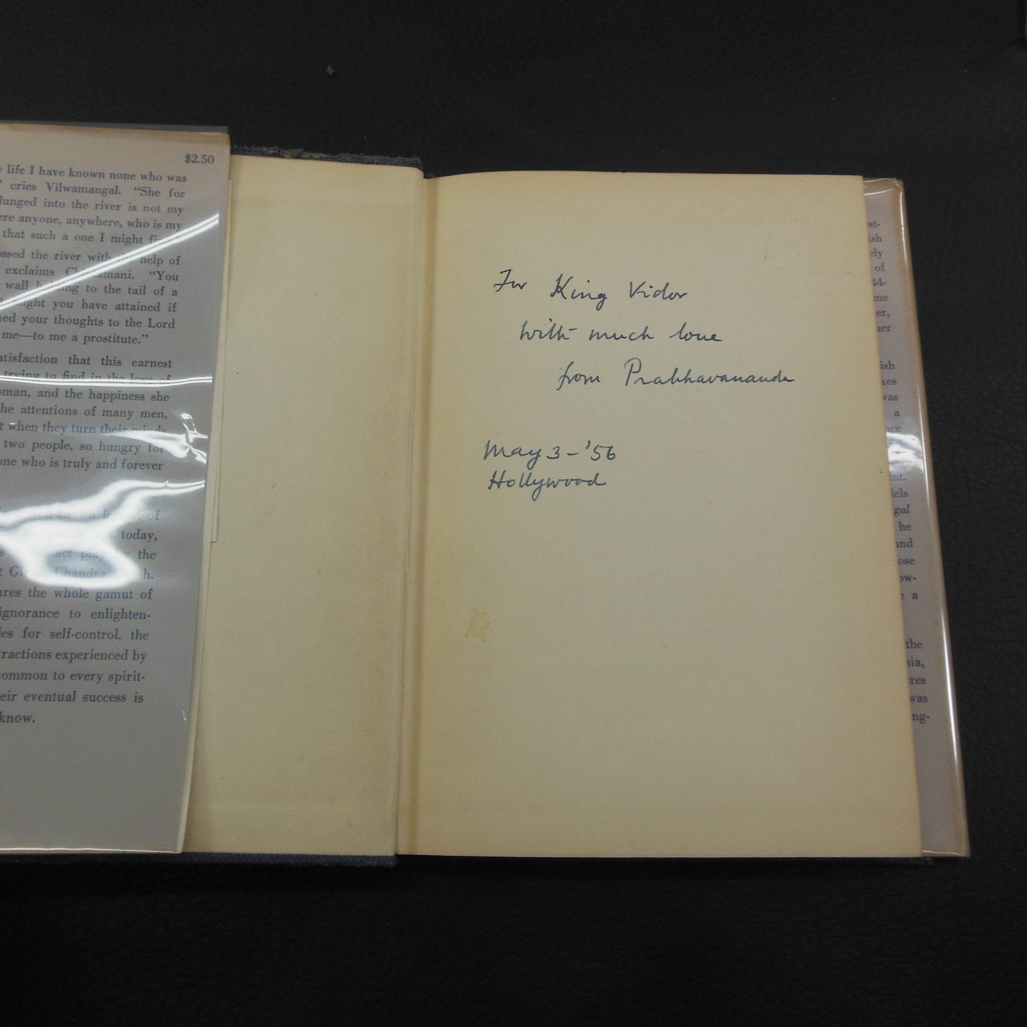 Swami Prabhavananda Signed Book to King Vidor - Vilwamangal Girish Ghosh 1956 Hollywood director