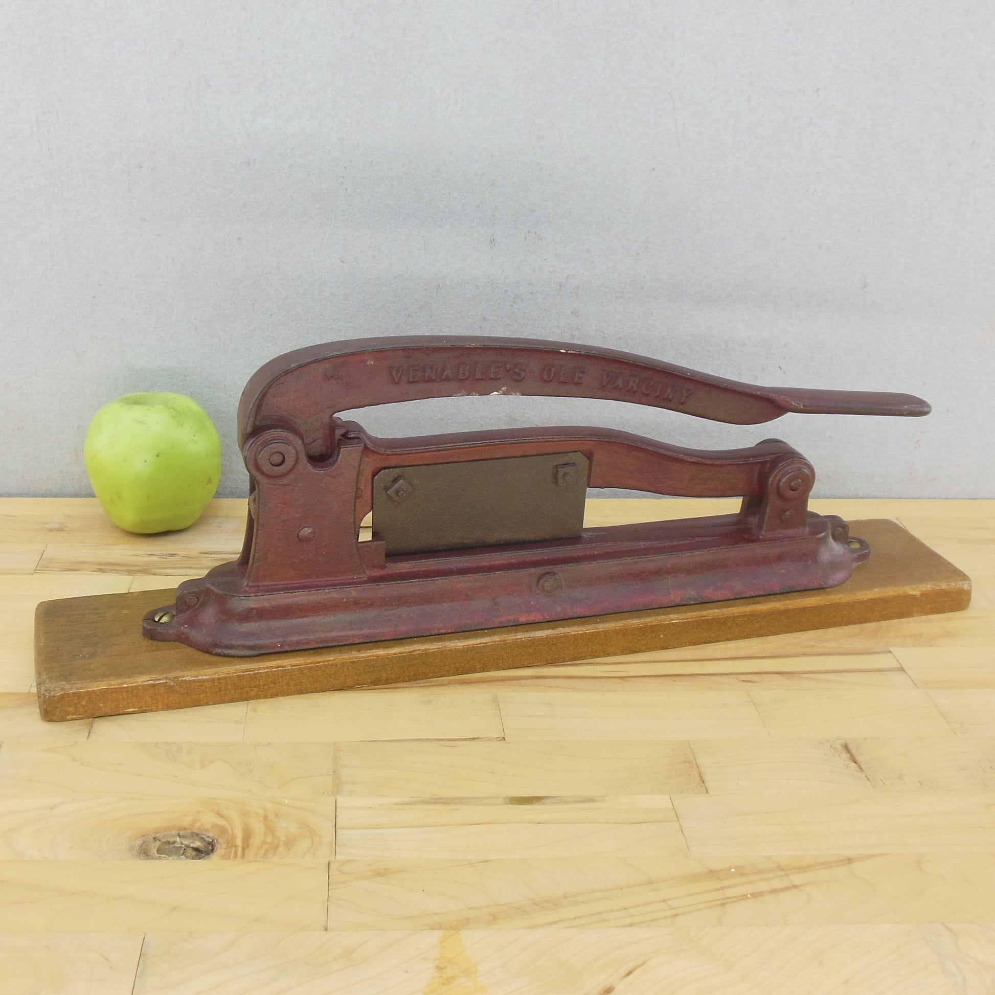 Antique Red Cast Iron Tobacco Plug Cutter Venable's Ole Varginy