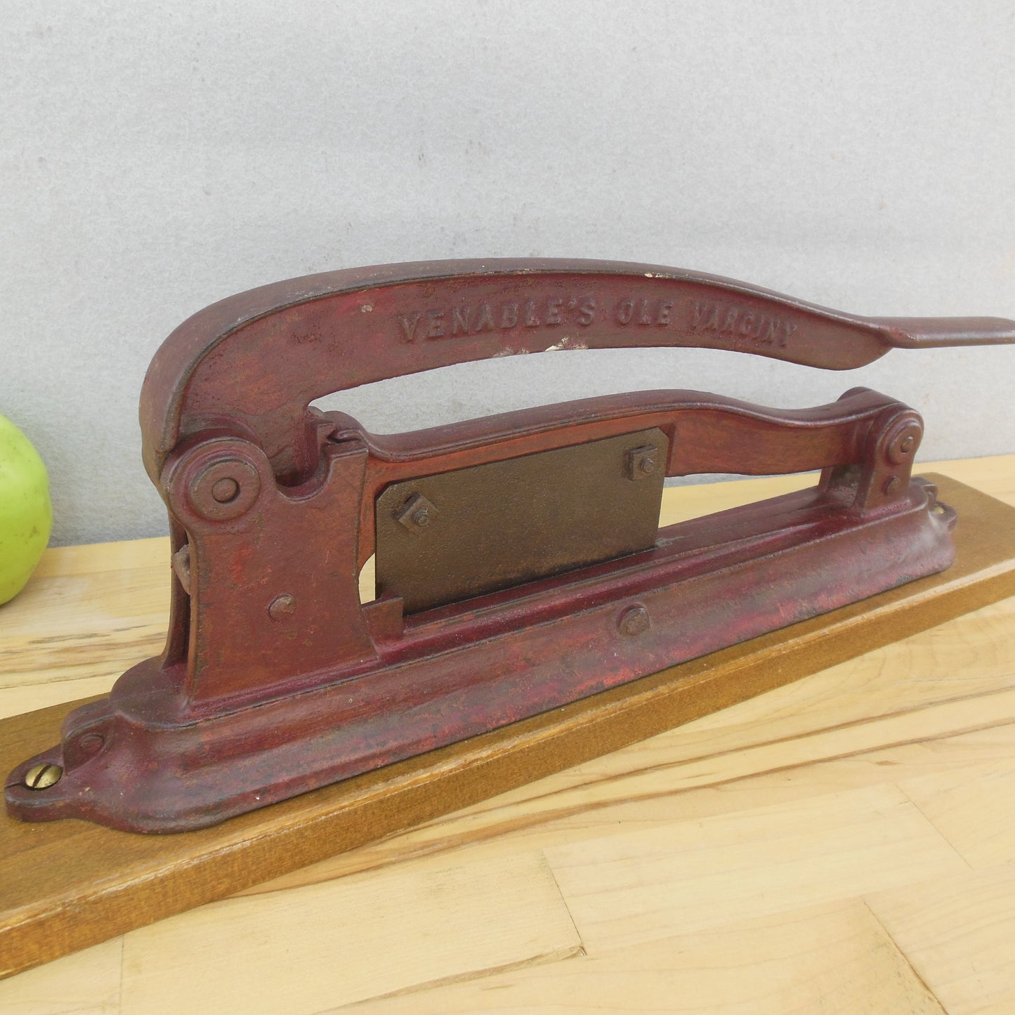 Antique Red Cast Iron Tobacco Plug Cutter Venable's Ole Varginy Primitive