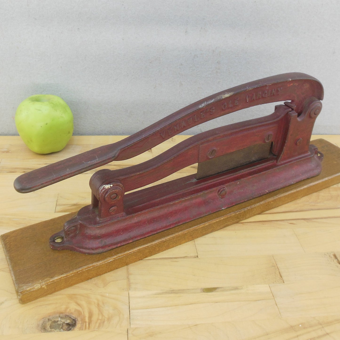 Antique Red Cast Iron Tobacco Plug Cutter Venable's Ole Varginy used