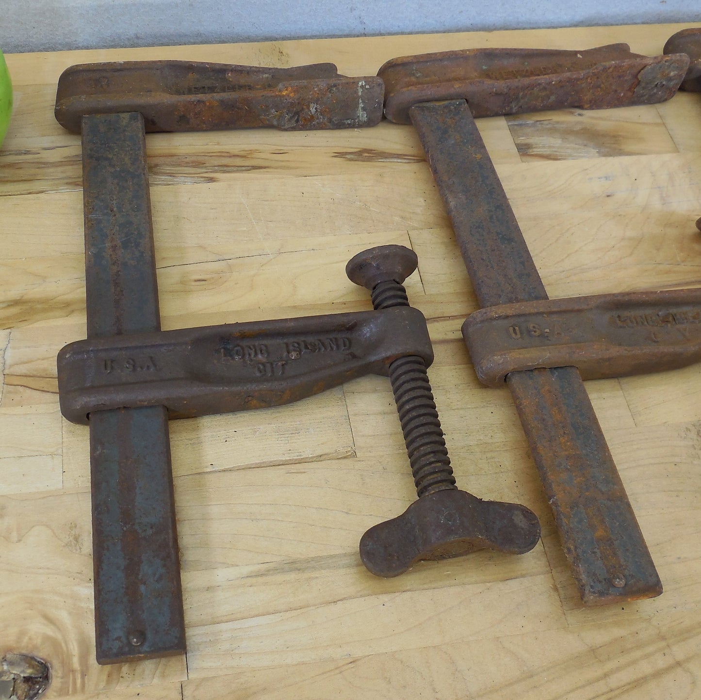 3 Lot Antique Wetzler Wing Nut 12" 8.25" Bar Clamps Long Island City Pat.d Unrestored