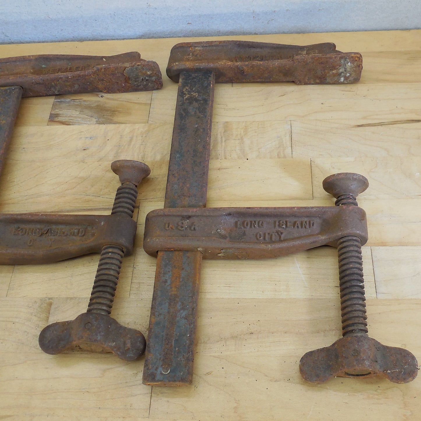 3 Lot Antique Wetzler Wing Nut 12" 8.25" Bar Clamps Long Island City Pat.d Old
