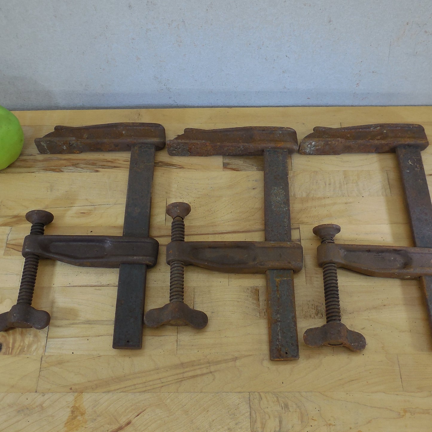 3 Lot Antique Wetzler Wing Nut 12" 8.25" Bar Clamps Long Island City Pat.d Used