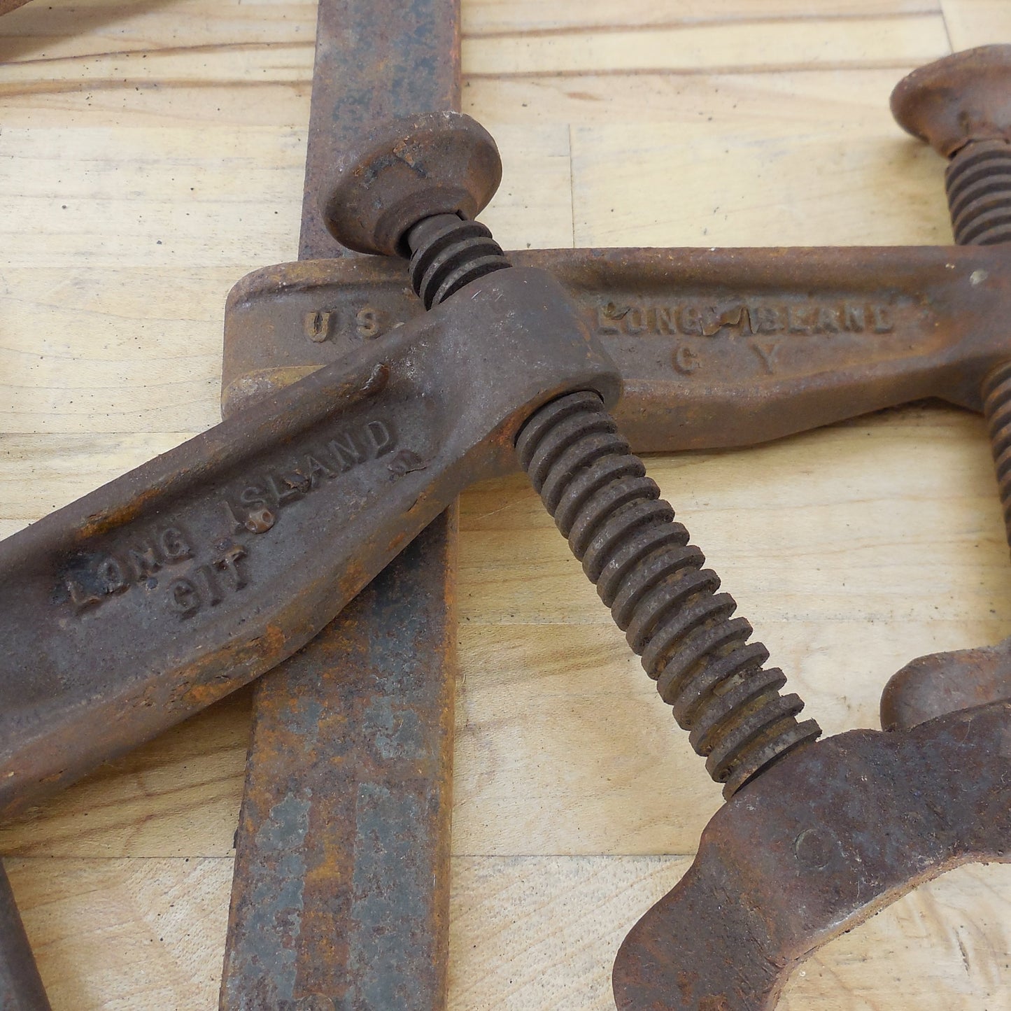 3 Lot Antique Wetzler Wing Nut 12" 8.25" Bar Clamps Long Island City Pat.d Mis-cast