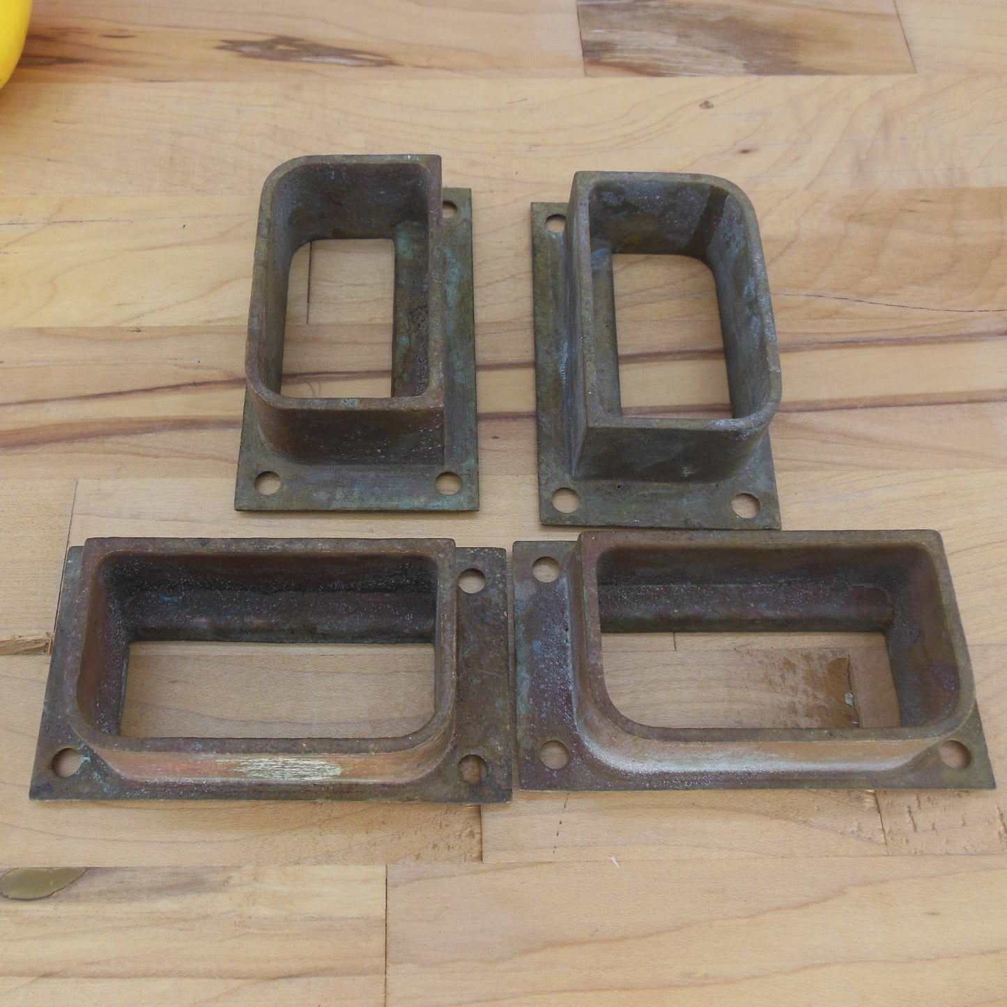 Antique Brass Bronze Sash Window Door Pull Handles Strike 4 Set used salvage