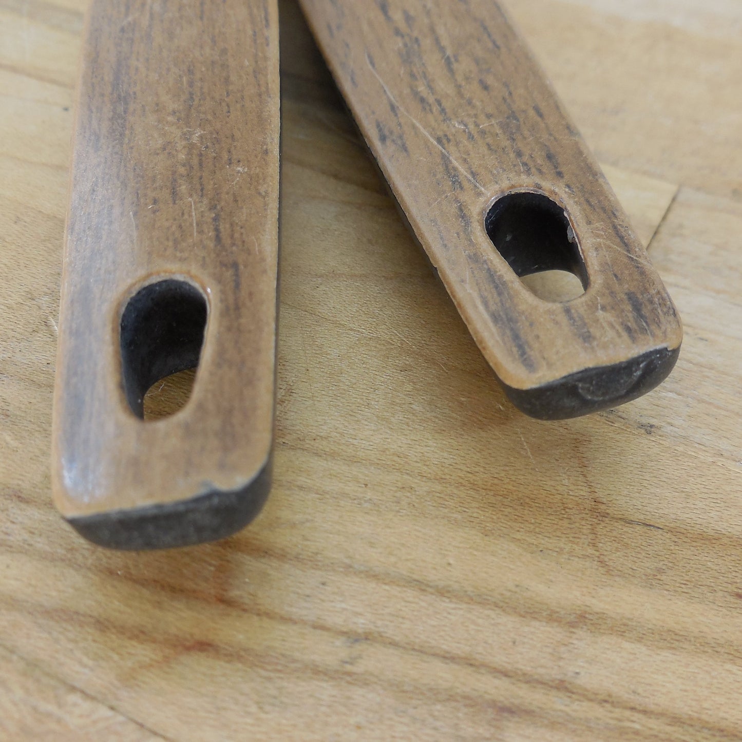 SOLD... Ekco USA Pair Spoons Solid/Slotted Faux Wood Handle Stainless Steel Utensils