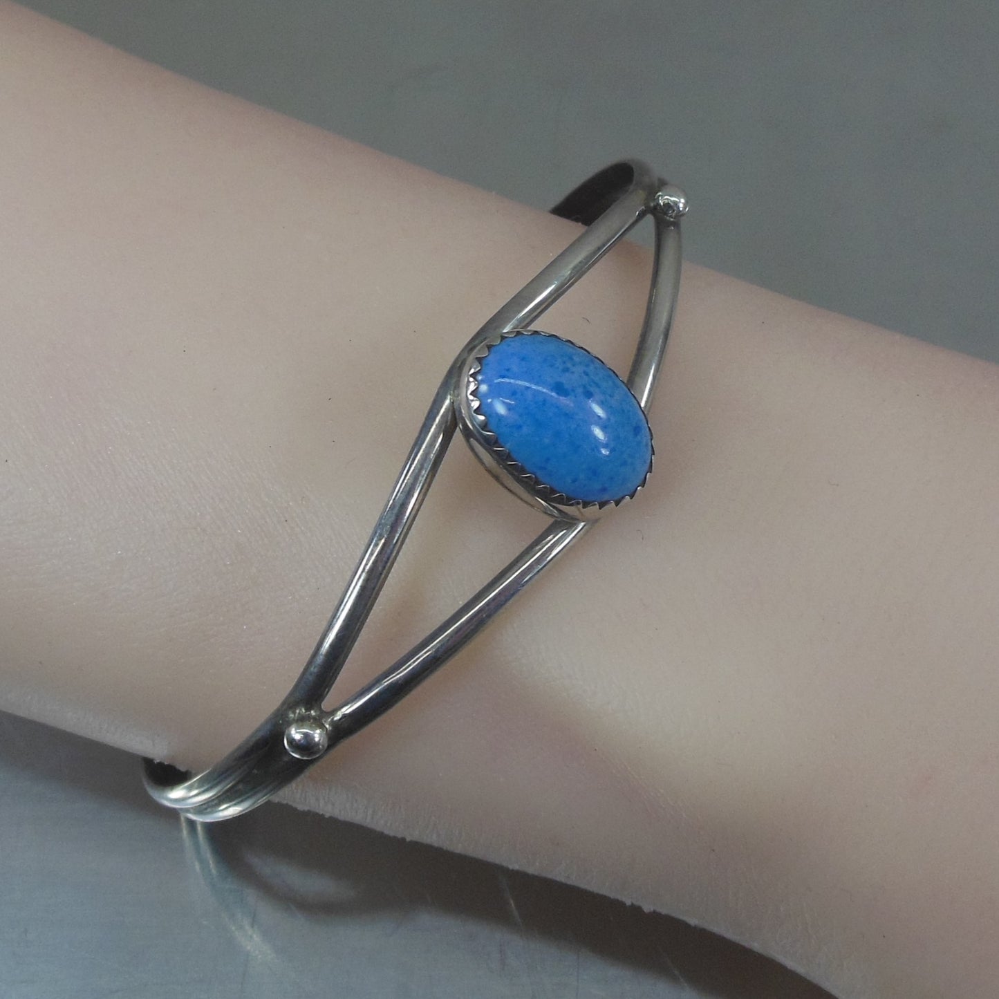 Signed Y Yazzie? Navajo Sterling Silver Turquoise Cabochon Cuff Bracelet