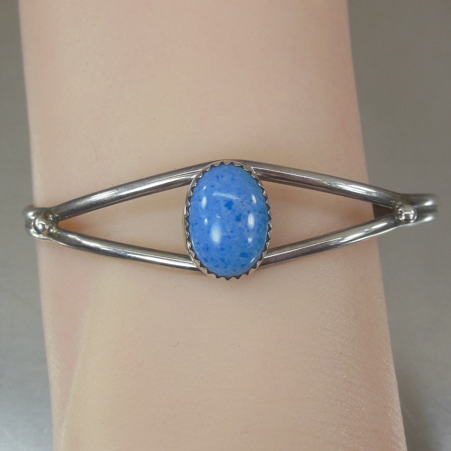 Signed Y Yazzie? Navajo Sterling Silver Turquoise Cabochon Cuff Bracelet Blue