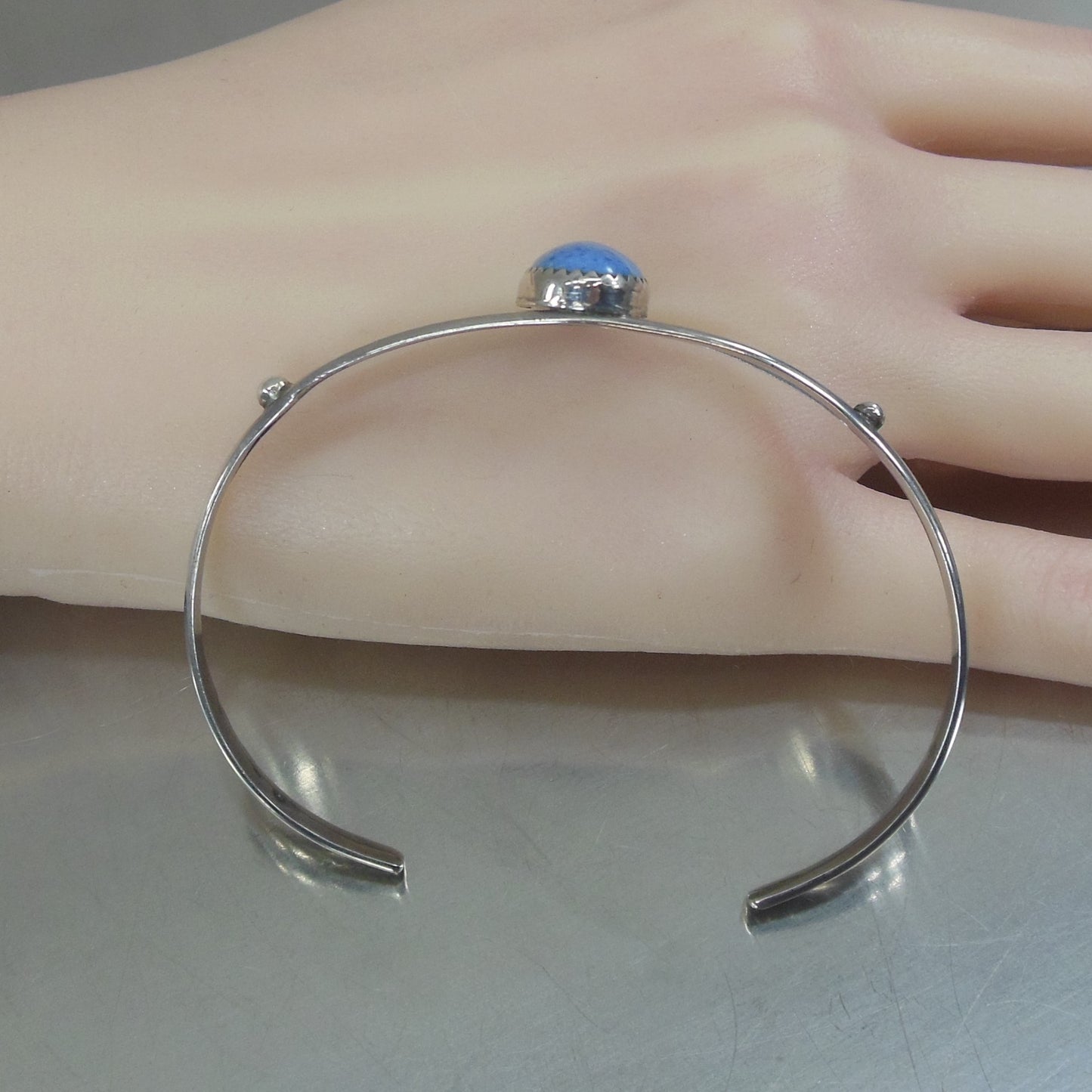 Signed Y Yazzie? Navajo Sterling Silver Turquoise Cabochon Cuff Bracelet vintage