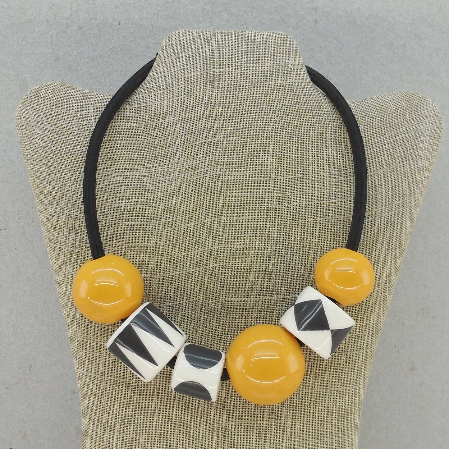 Officine Gualandi Italy Totem Chunky Ceramic Bead Necklace Yellow Black White
