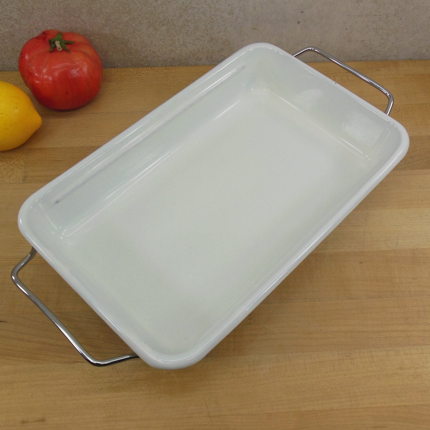 Cera-Met USA Enamelware Baking Brownie Pan Zinnia Flowers - Chrome Handles Vintage