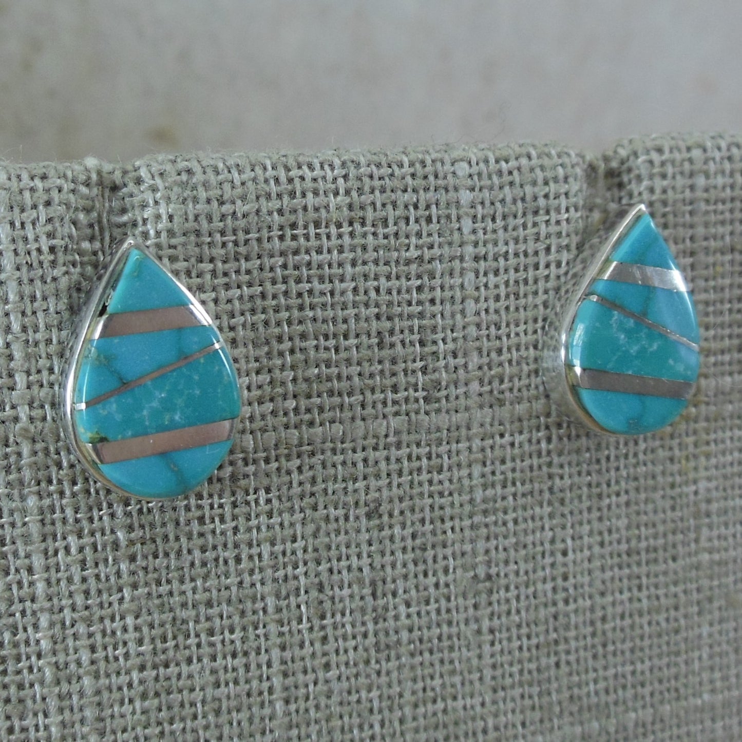 Billy Long Native American Navajo Teardrop Turquoise Sterling Earrings Vintage