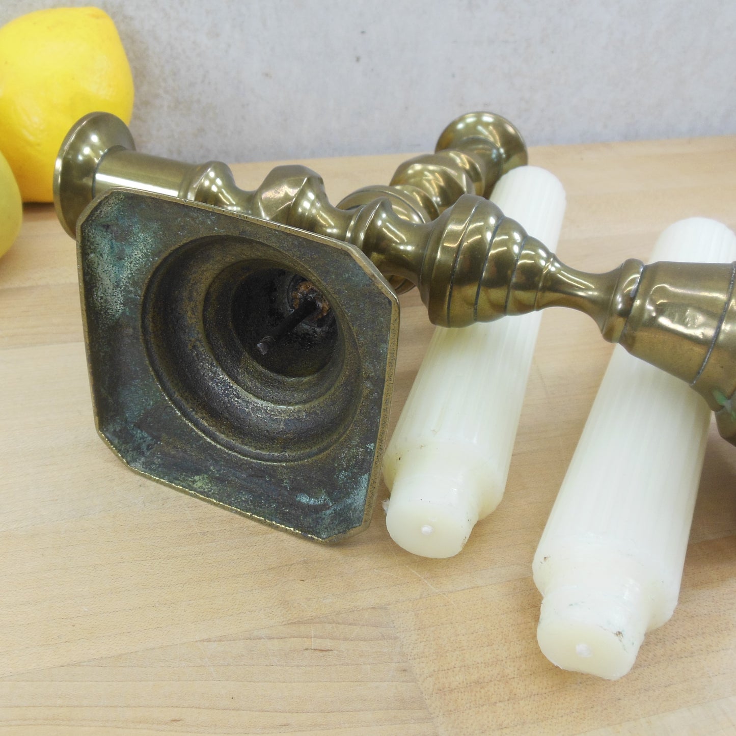 English Antique Victorian Brass Candlestick Holder Pair 9" used