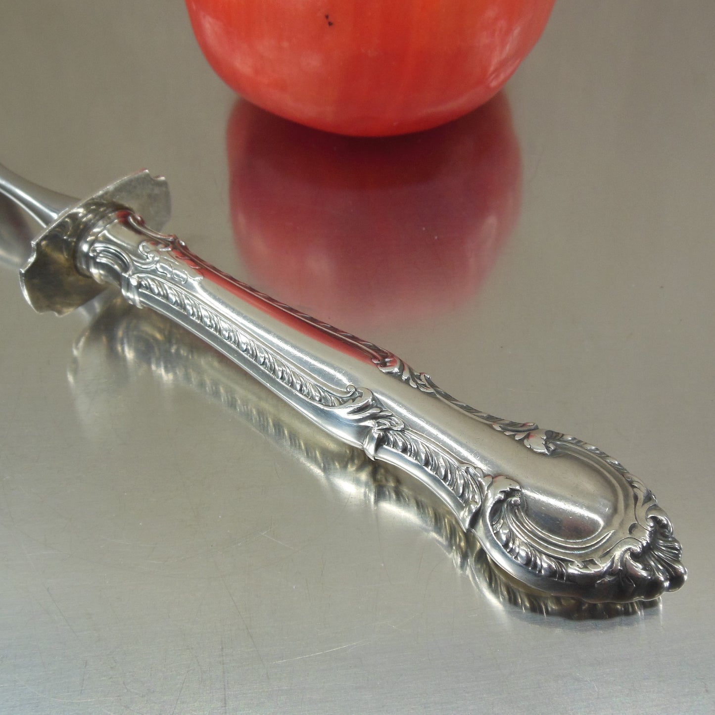 Gorham Sterling Silver English Gadroon Small Carving Fork Vintage Scroll Handle