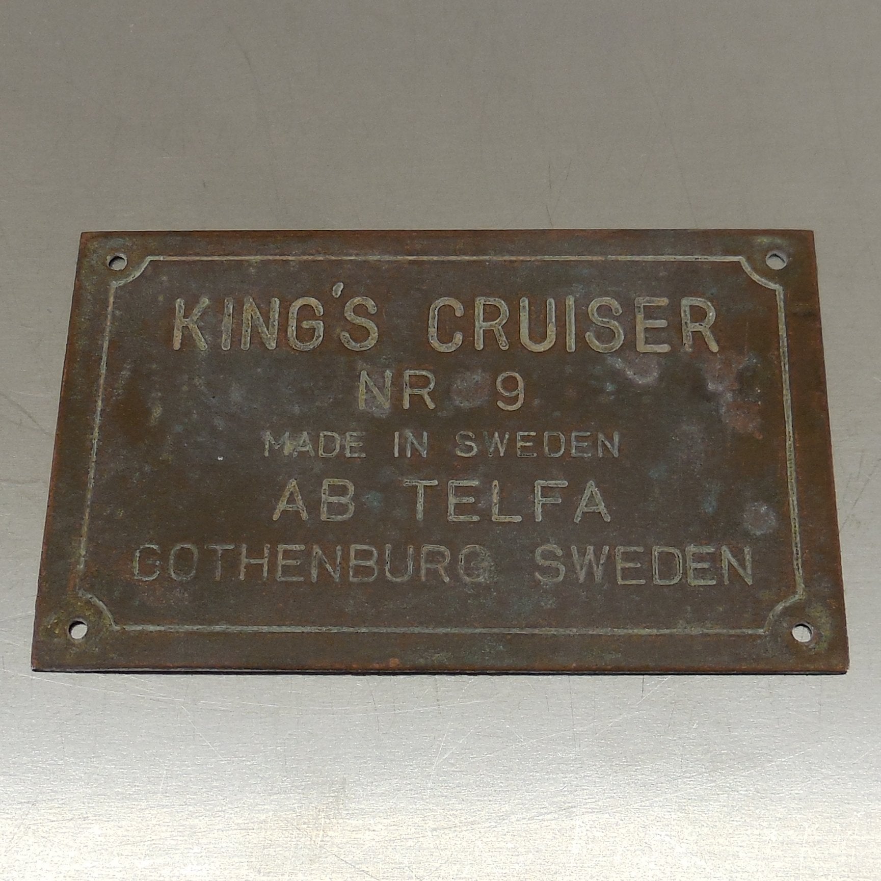 King's Cruiser Sweden NR 9 Sailboat Brass Name Tag Badge Plate
