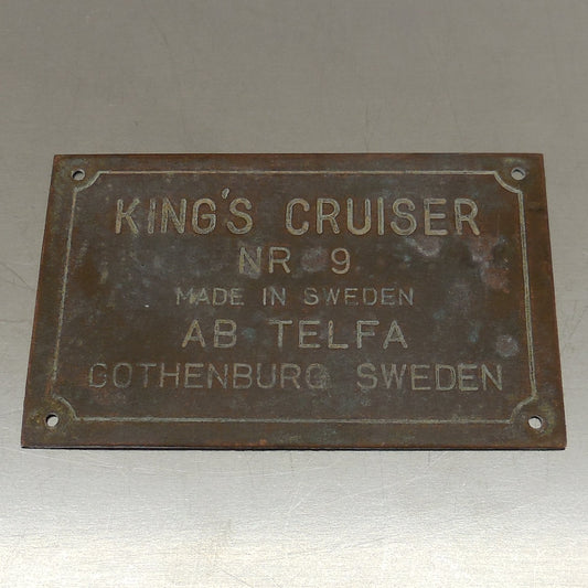 King's Cruiser Sweden NR 9 Sailboat Brass Name Tag Badge Plate