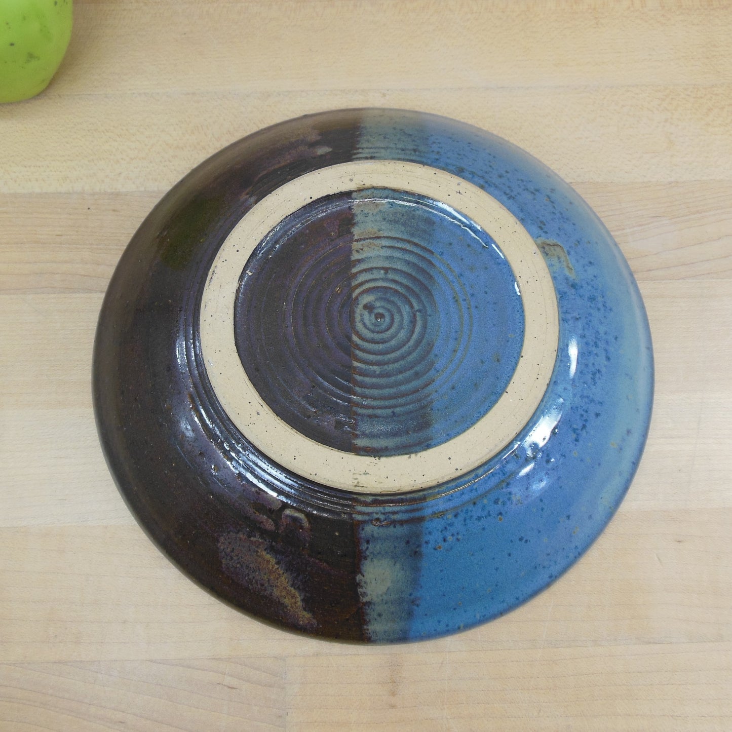 Unsigned Studio Pottery Bowl Landscape Mesa Brown Blue Bottom
