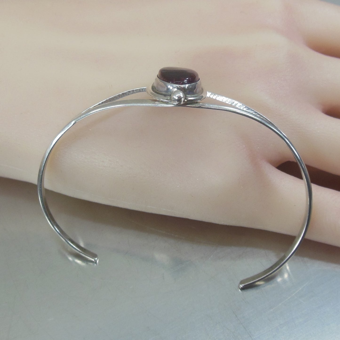 Signed H Native American Sterling Silver Purple Cabochon Cuff Bracelet sugilite