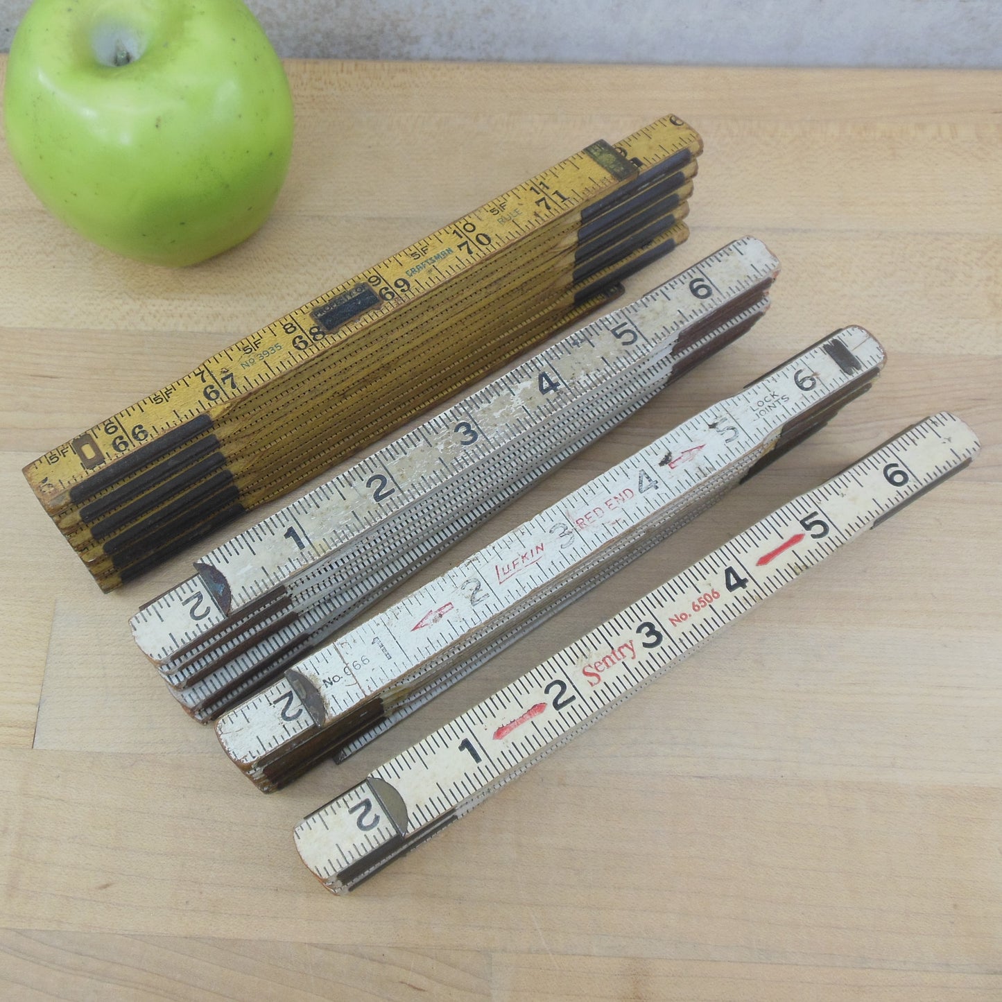 Folding Wood Rule Ruler 4 Lot - Lufkin Craftsman Sentry Unbranded USA Vintage