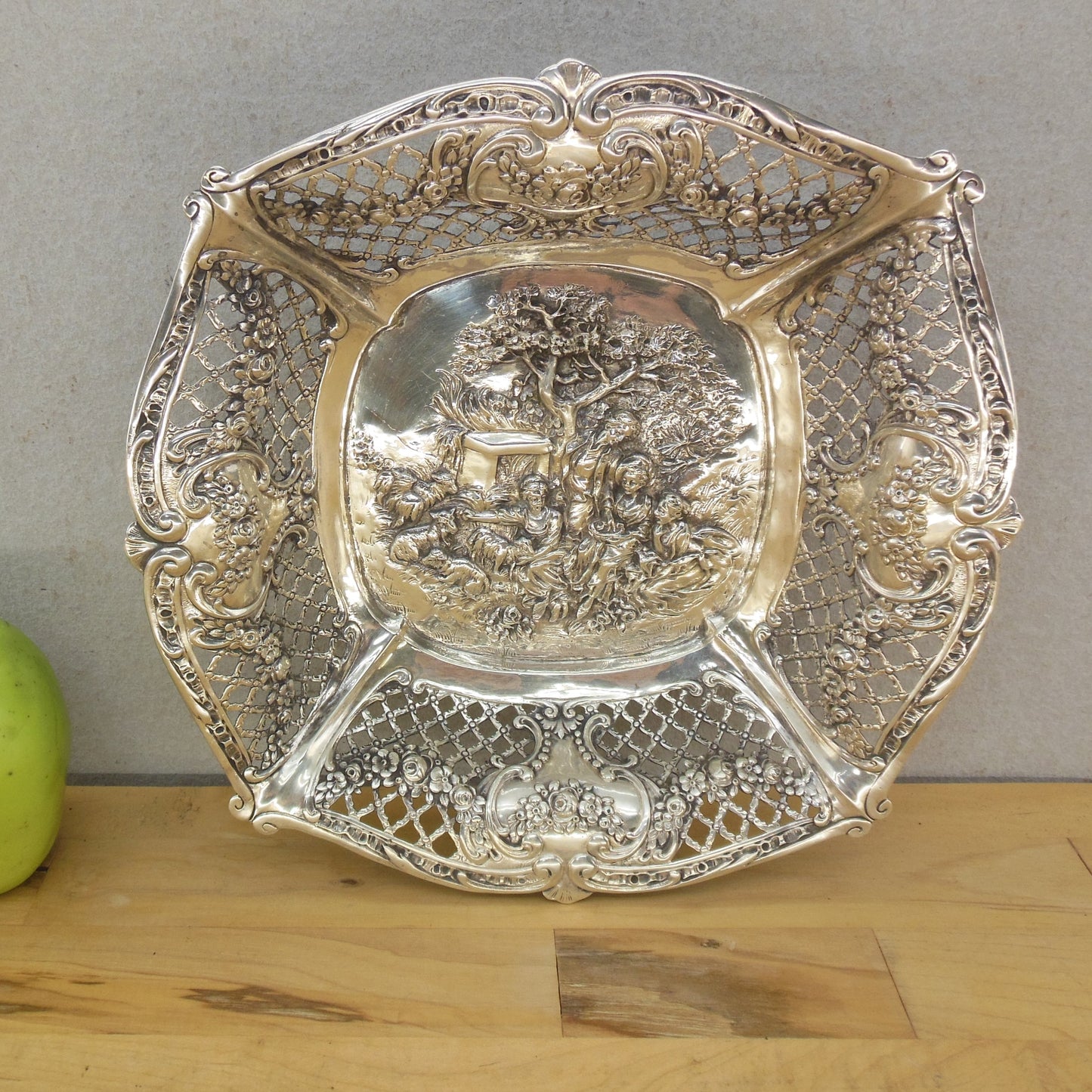 Antique Unmarked European Continental Silver Openwork Bowl Dish 345 Grams