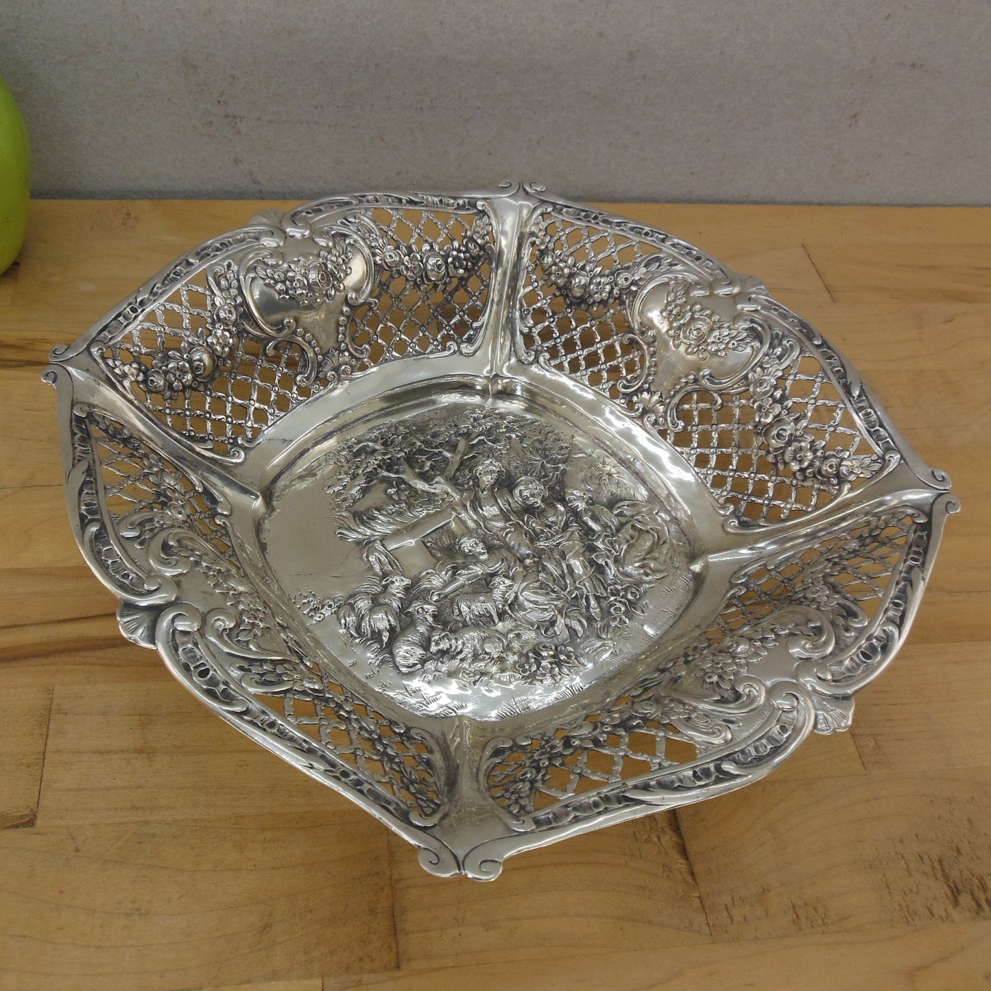Antique Unmarked European Continental Silver Openwork Bowl Dish 345 Grams German