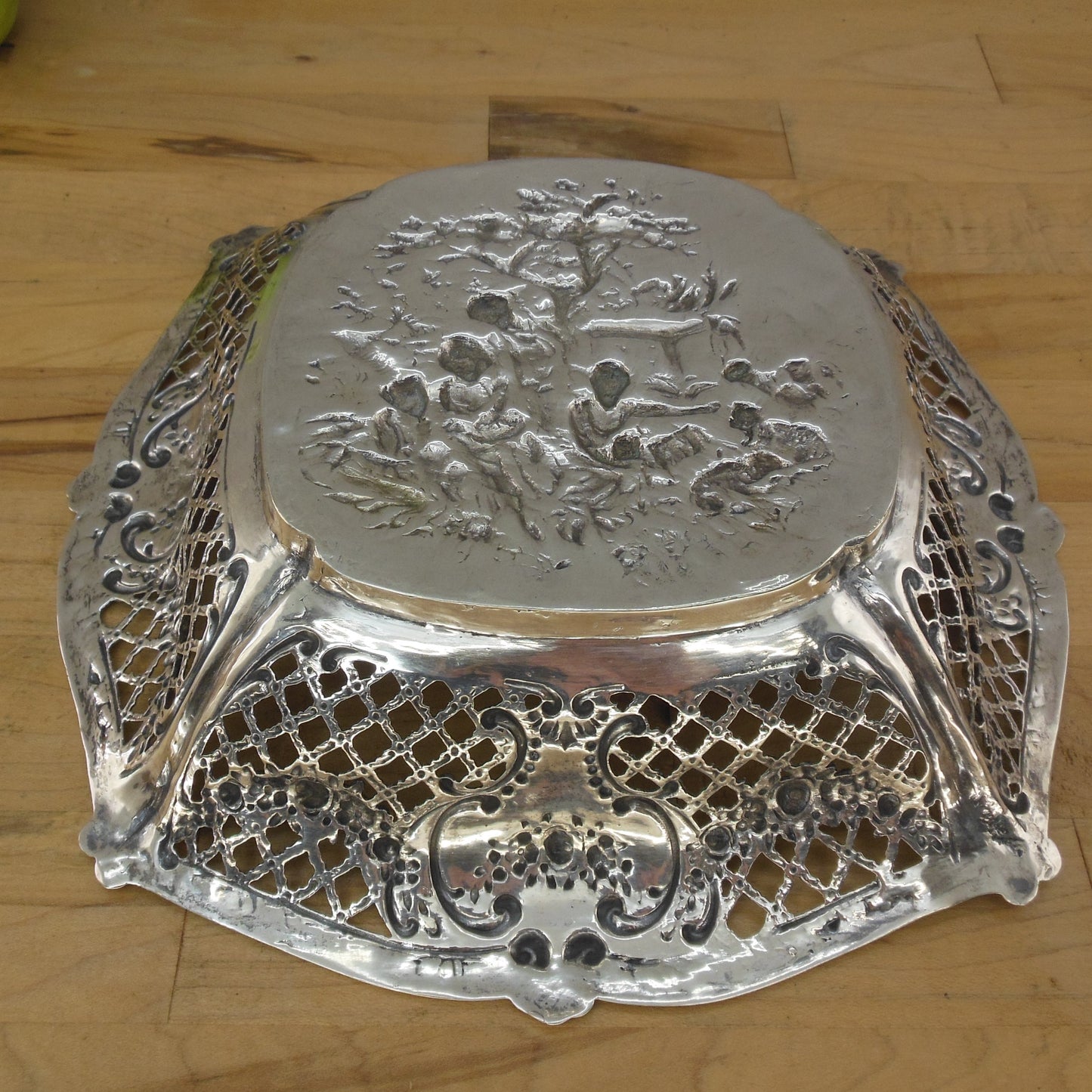 Antique Unmarked European Continental Silver Openwork Bowl Dish 345 Grams Repousee