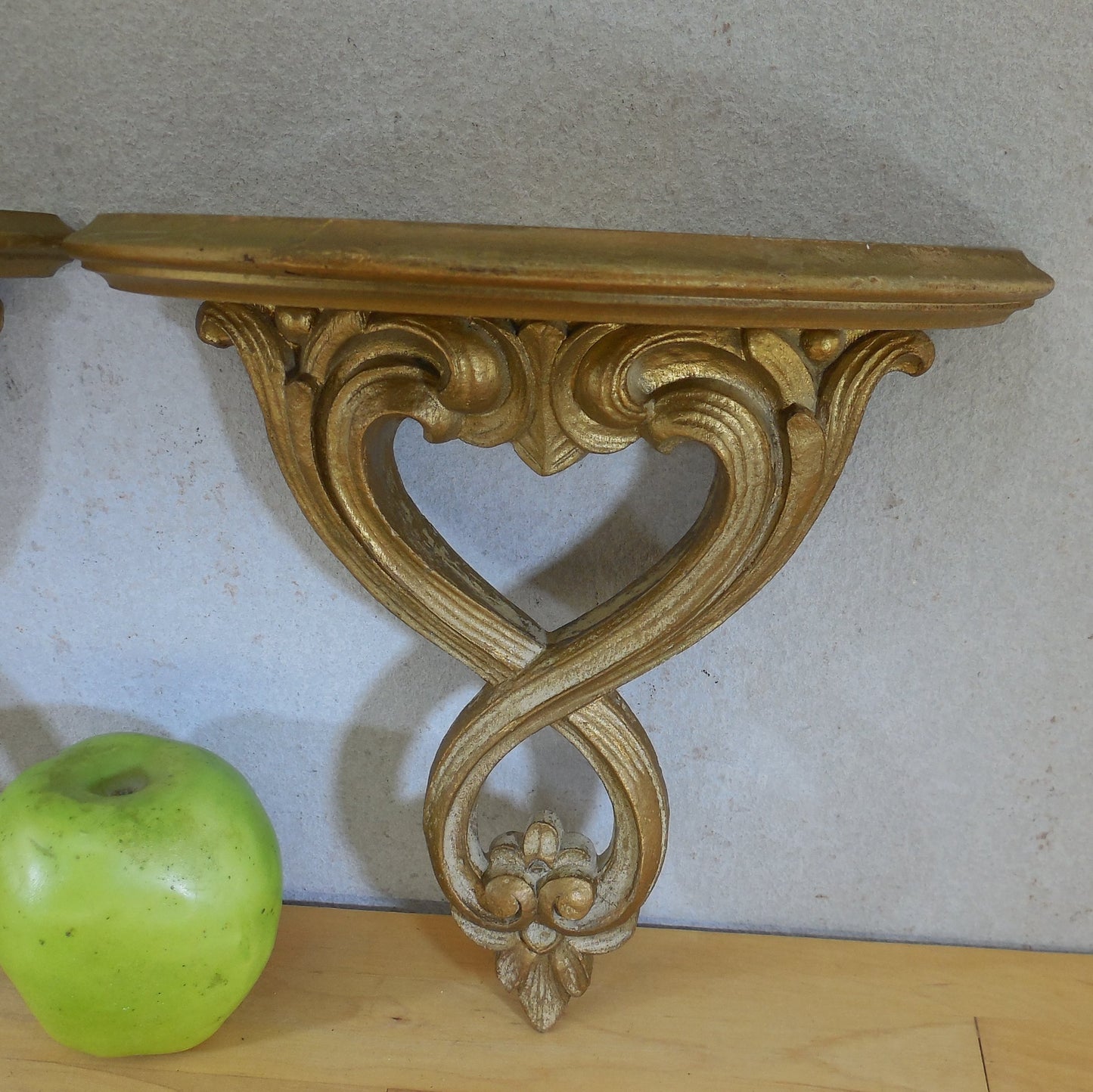 Syroco USA MCM Hollywood Regency Ornate Washed Gold Wall Shelves Pair Used