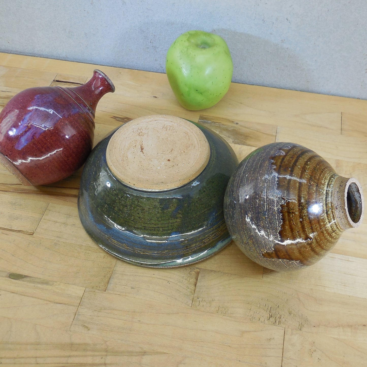 Signed 3 Lot Studio Pottery Vases Bowl Ruth DMG MTB Les Unkown Maker