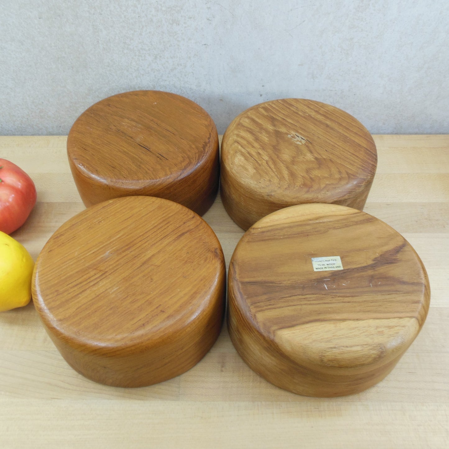 Unbranded Thailand Teak Wood Individual Salad Bowls - 4 Set used