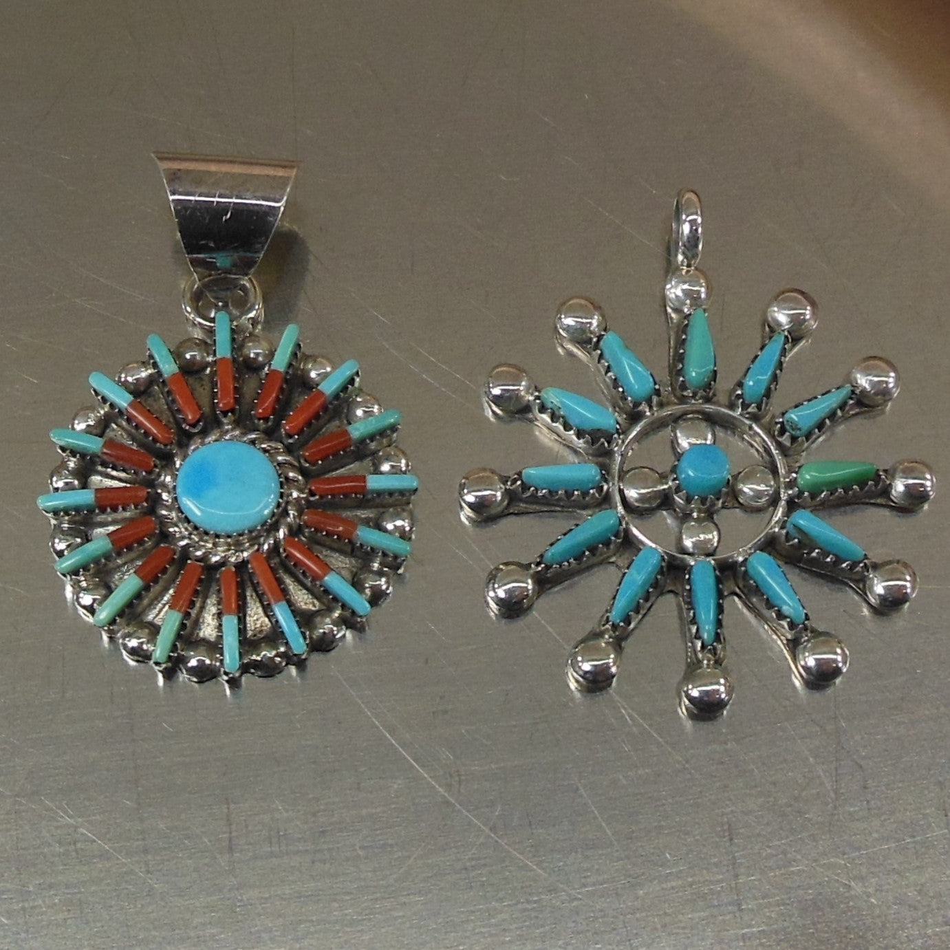Carla Laconsello Zuni Peti Point Sterling Turquoise Coral Pendant & Bonus Vintage
