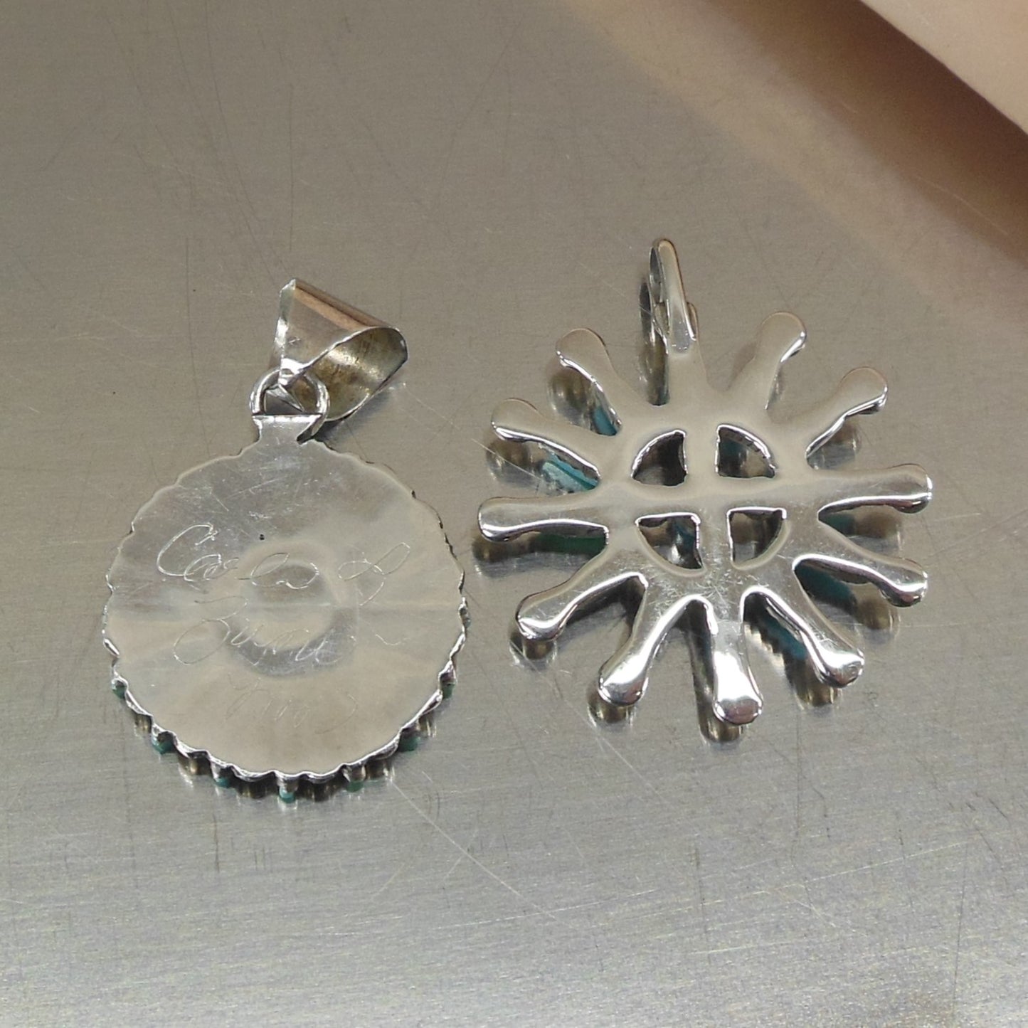 Carla Laconsello Zuni Peti Point Sterling Turquoise Coral Pendant & Bonus Used