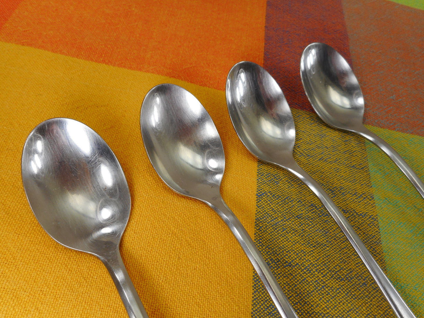 Amefa Stainless Flatware Unknown Pattern 4 Set Iced Tea Spoons - Plain Recessed Handle MCM