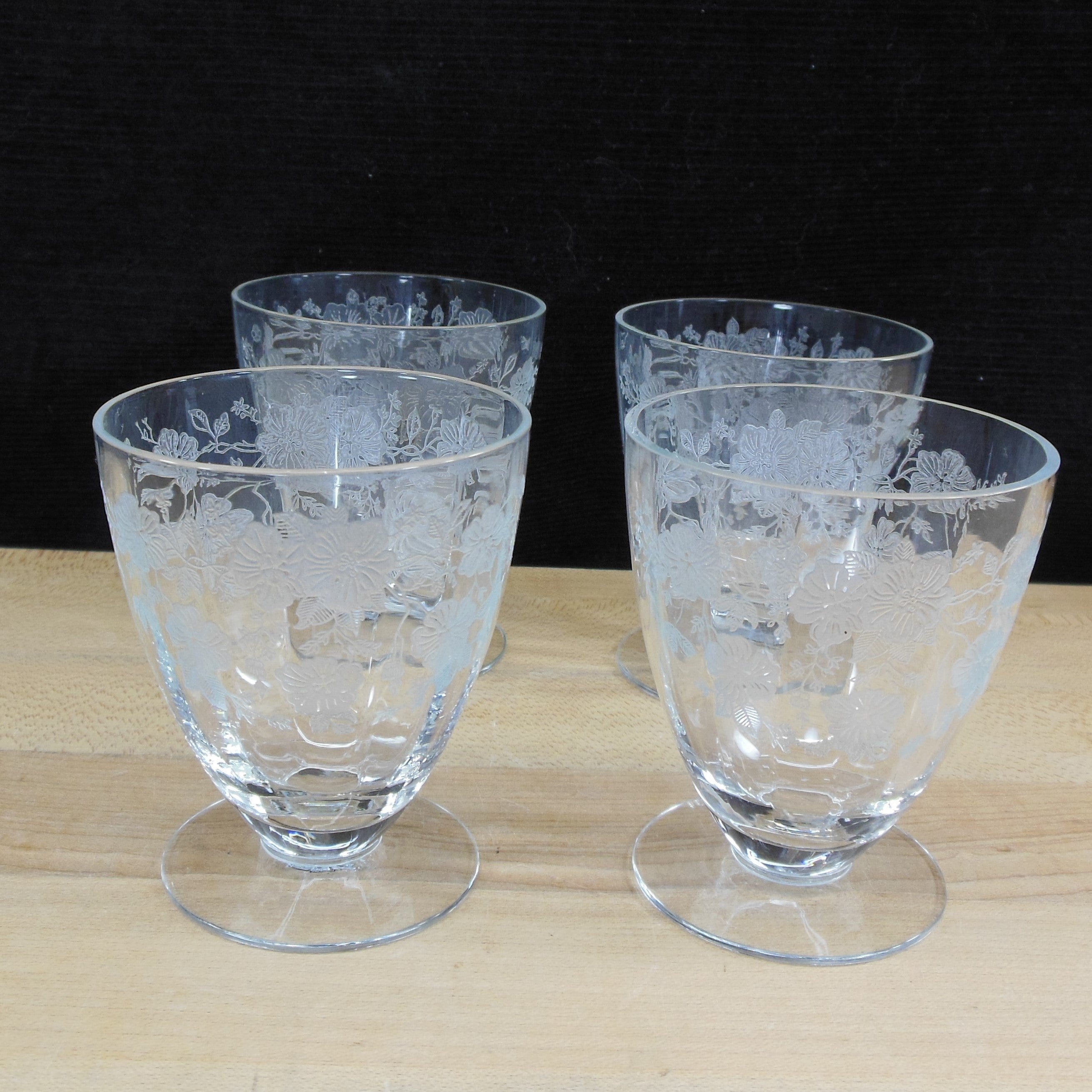 Set Of 4 Vintage Elegant Floral Clear Etched Ice Tea Glasses 6