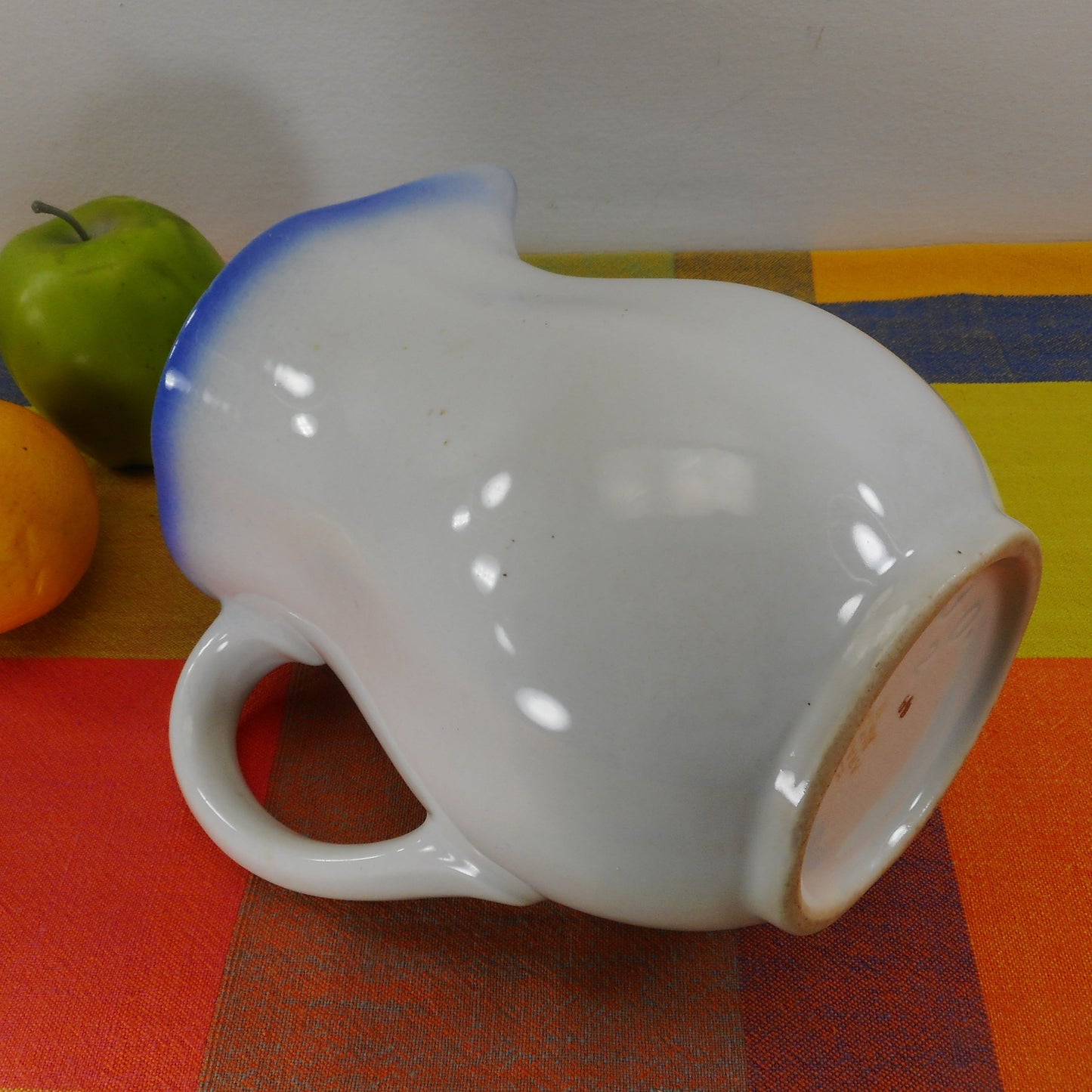 Arabia Finland Porcelain Milk Pitcher Blue Airbrush Flower vintage