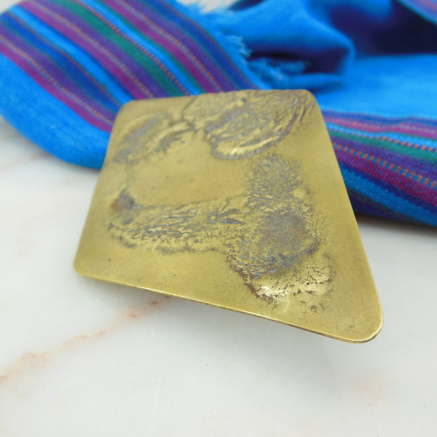 Ness or Jess Designs Vintage Large Artisan Brass Scarf Slide Used