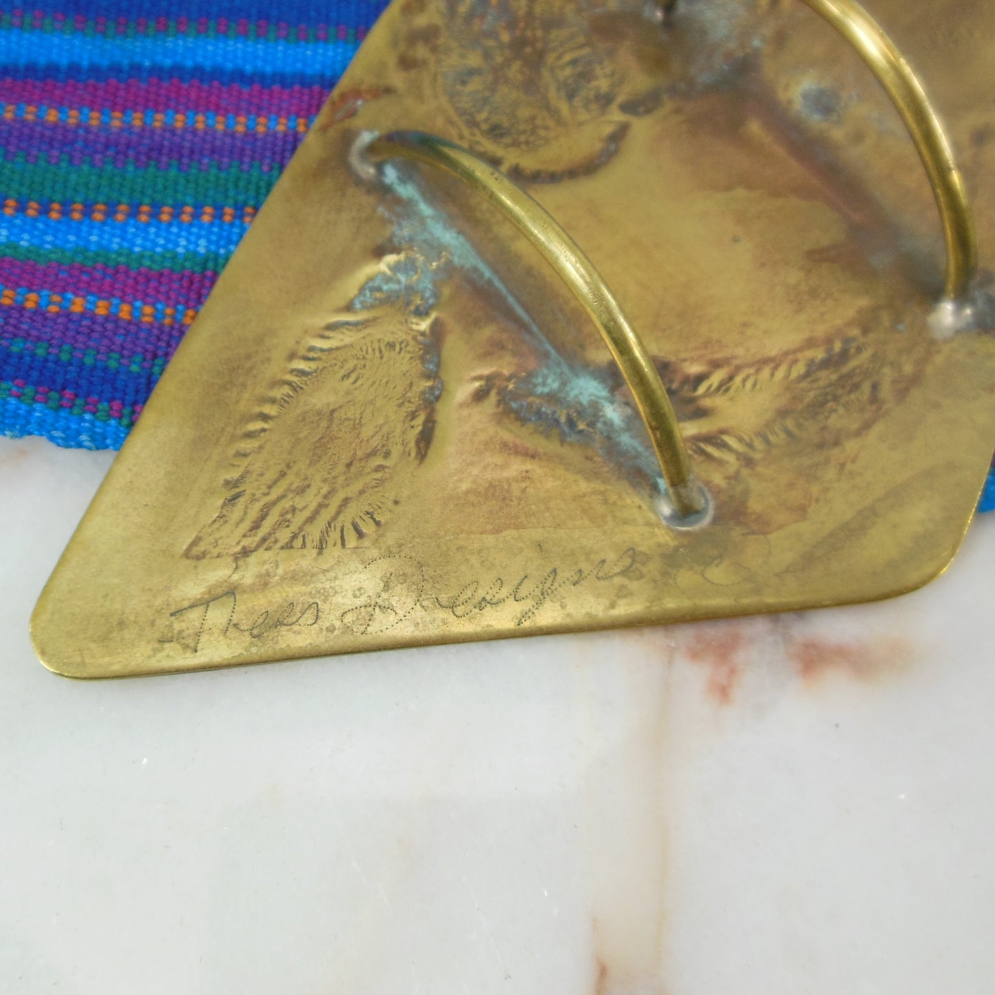 Ness or Jess Designs Vintage Large Artisan Brass Scarf Slide 4-5/8"