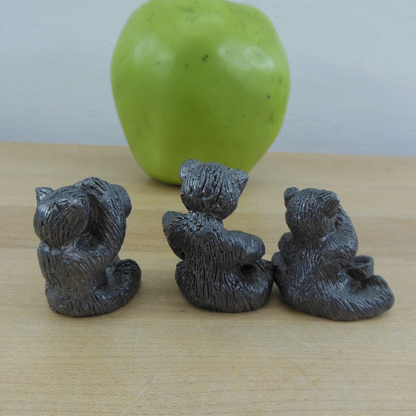 Handcrafted Pewter Miniature Bears and Honey Pail Pot Vintage