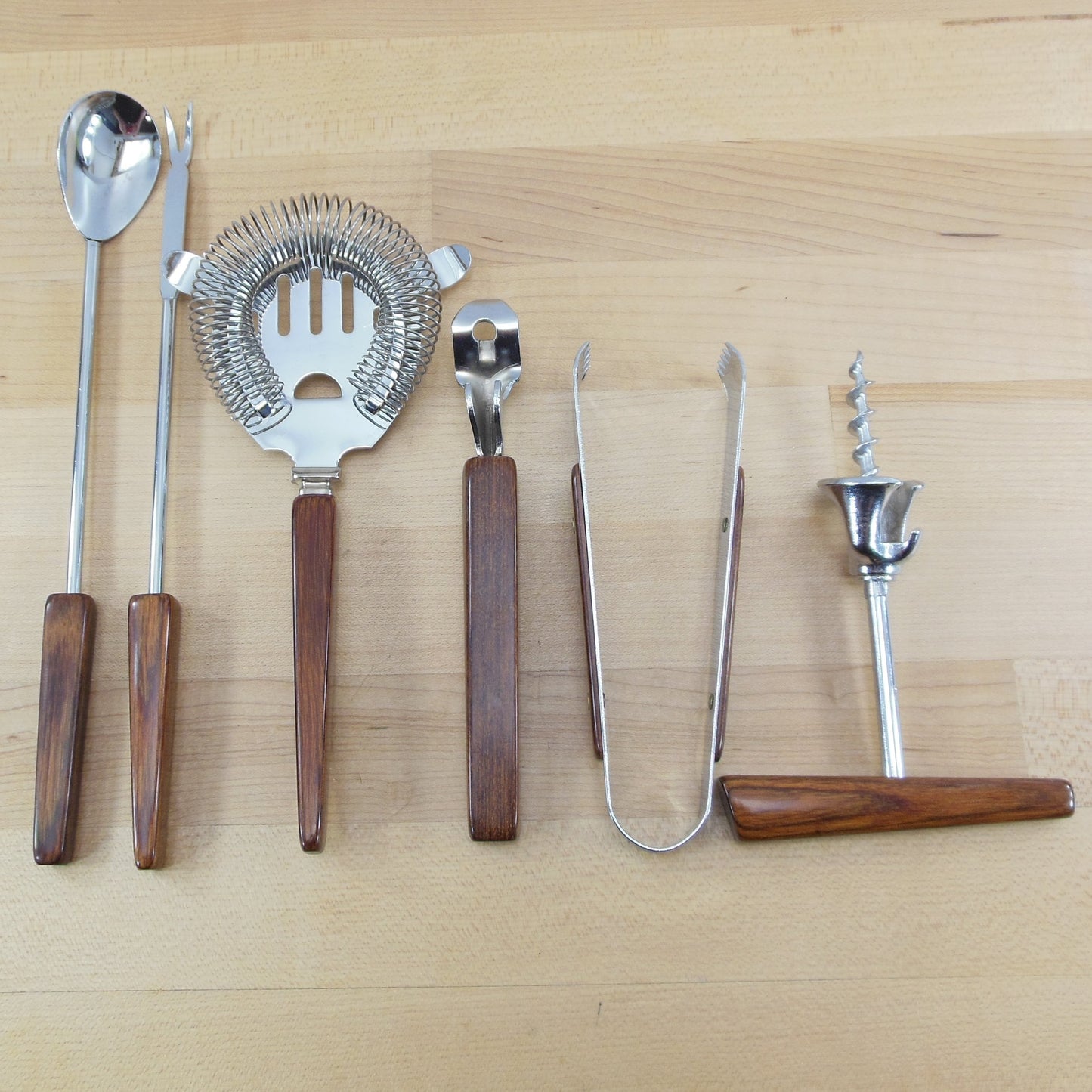 Unbranded USA Stainless Chrome Wood Handle Bar Ware Utensil Set