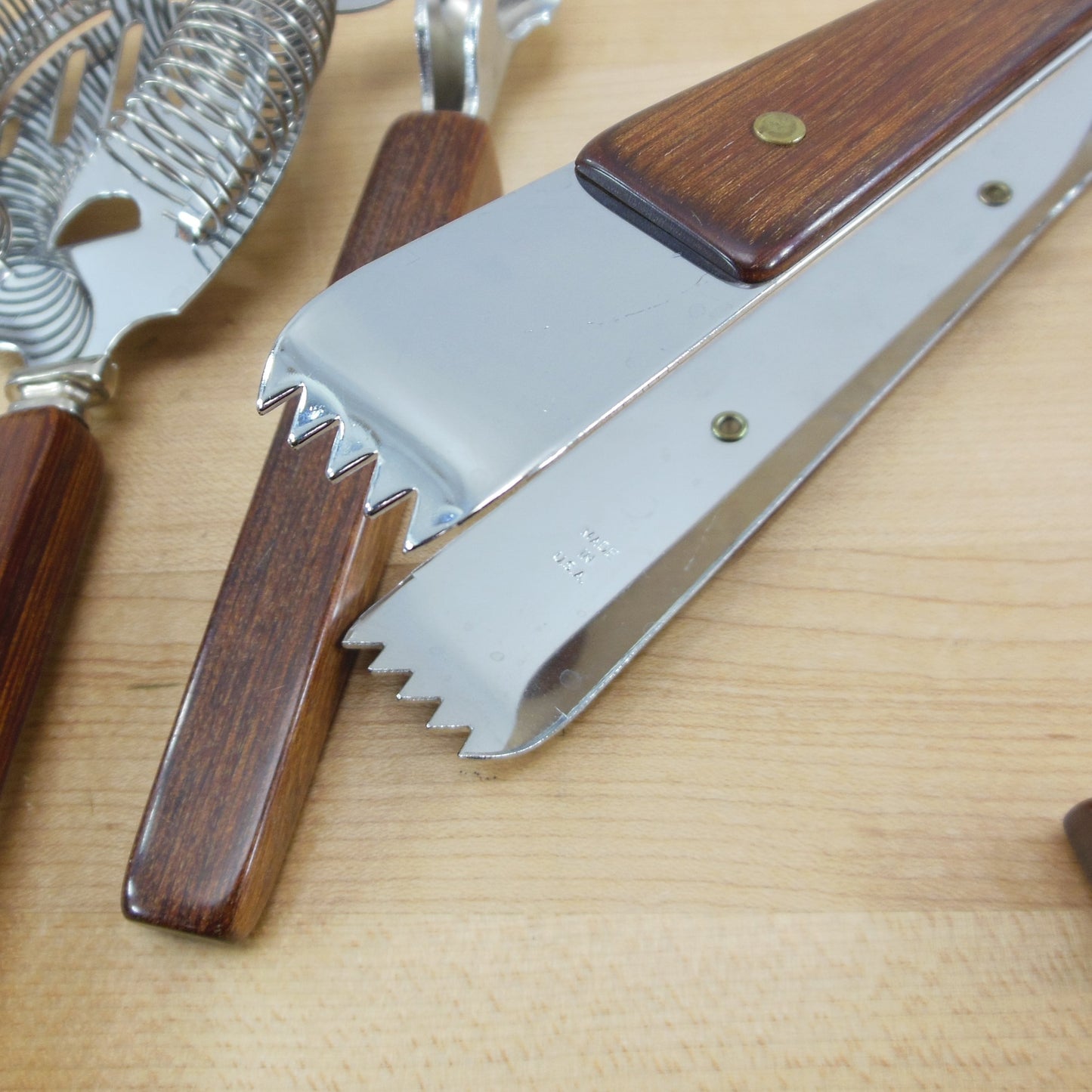 Unbranded USA Stainless Chrome Wood Handle Bar Ware Utensil Set Unused