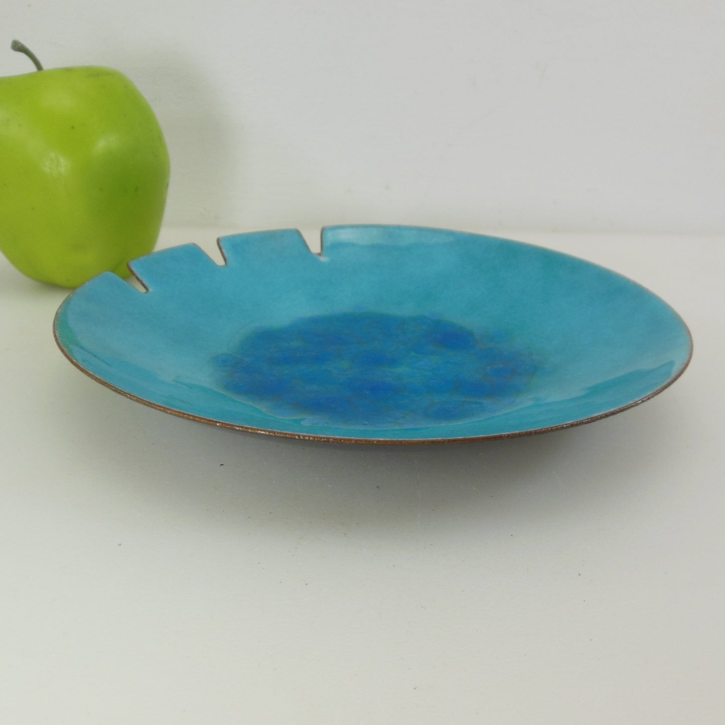 Bovano Copper Turquoise Blue Enamel Abstract Ashtray MCM 7"