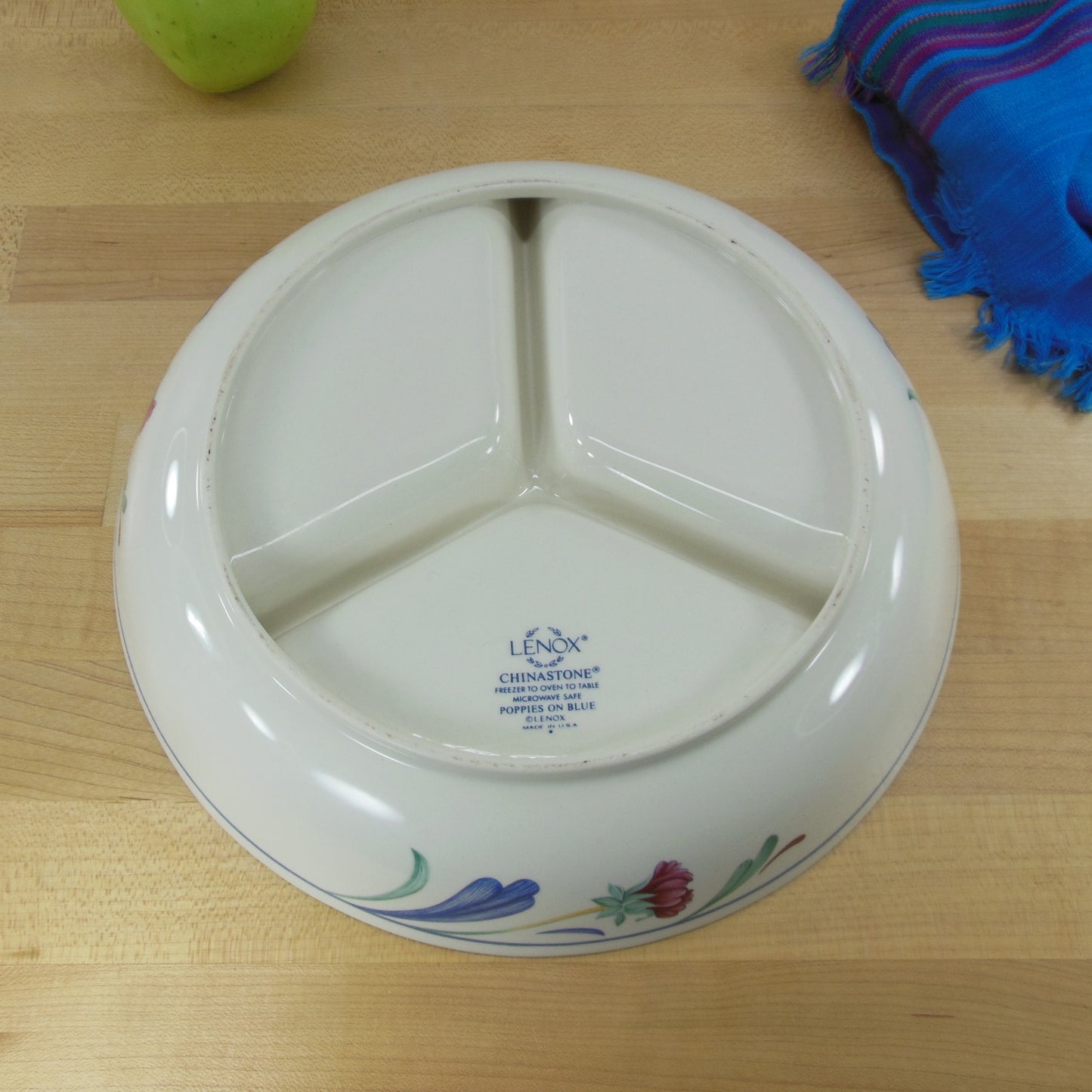 Lenox Poppies on Blue Divided Serving Dish Server Vintage