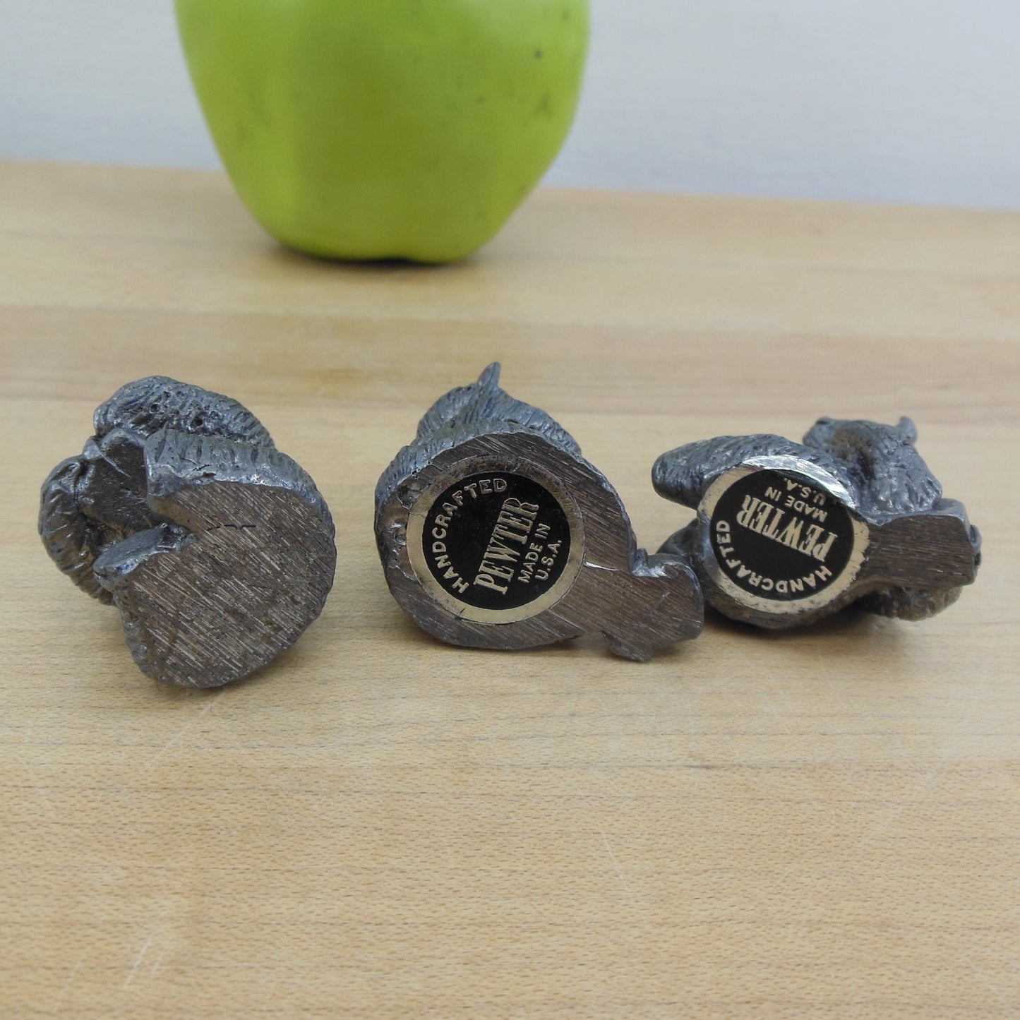 Handcrafted Pewter Miniature Bears and Wrapped Present Used