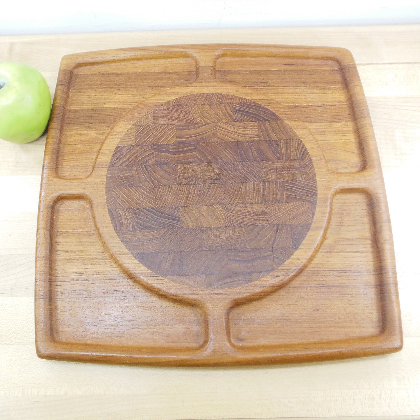 Danish Modern Teak End Grain Wood Cutting Serving Board