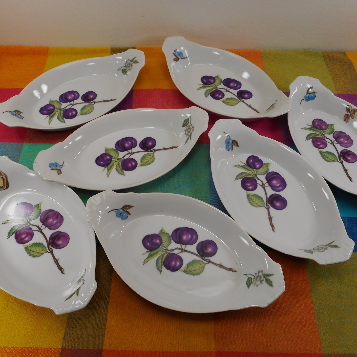BIA Cordon Bleu Bonne Cuisine 7 Au Gratin Dishes 10" - Plums Berries Nuts
